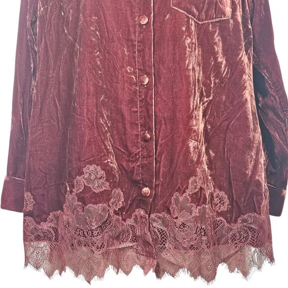 Soft Surroundings Eden Velvet and Lace Blouse in Cabernet Size M - Picture 6 of 9